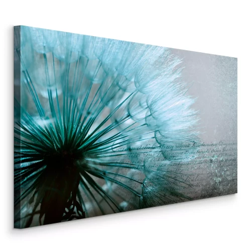 Canvas Koele blauwe paardenbloem met tekst op de achtergrond