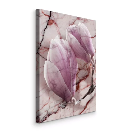 Canvas Magnolia&#39;s in roze tinten op een marmeren achtergrond