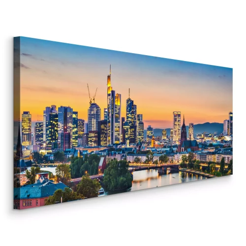 Canvas Panorama van Frankfurt en de rivier
