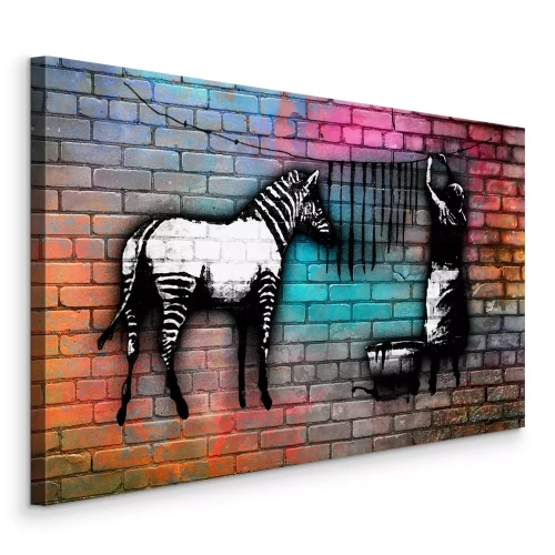 Canvas Banksy zebra wash kleur baksteen
