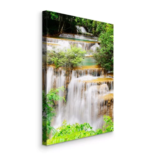 Canvas Paradijswaterval in cascadestijl met groen