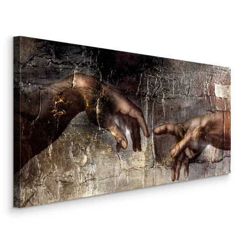 Canvas Handen uit De Schepping van Adam in een donkere tint