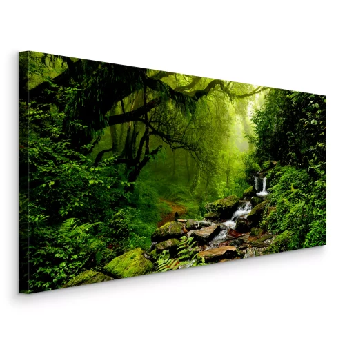 Canvas Een waterval en een bos vol groen