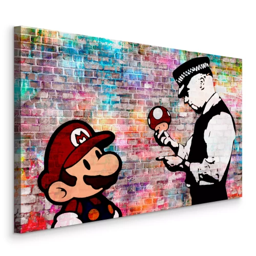 Canvas Mario en de politieagent Banksy Reproductie