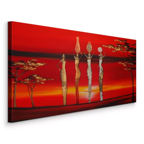 Canvas Vier vrouwen op de rode savanne