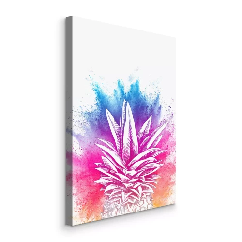 Canvas Grafische ananas met kleurrijke spatten