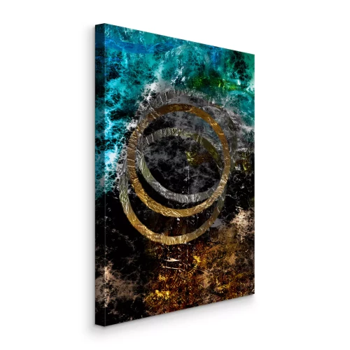 Canvas Kleurrijke abstractie met zilveren en gouden cirkels