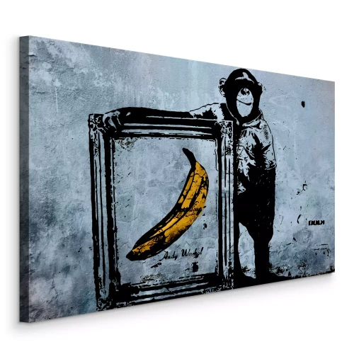 Canvas Reproductie van Warhols Monkey with Banana door Banksy