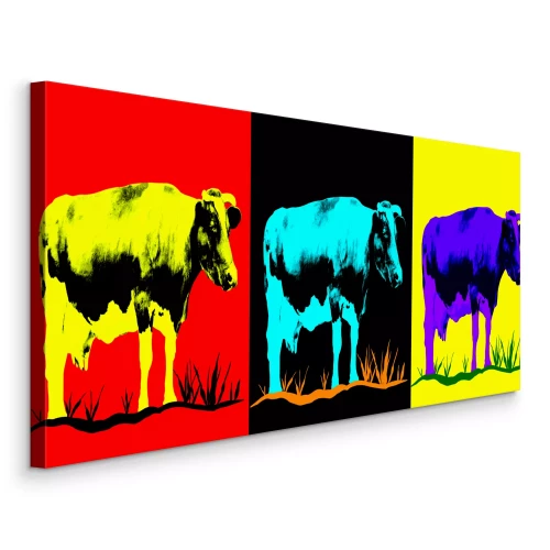 Canvas Drie kleurrijke koeien in pop-artstijl