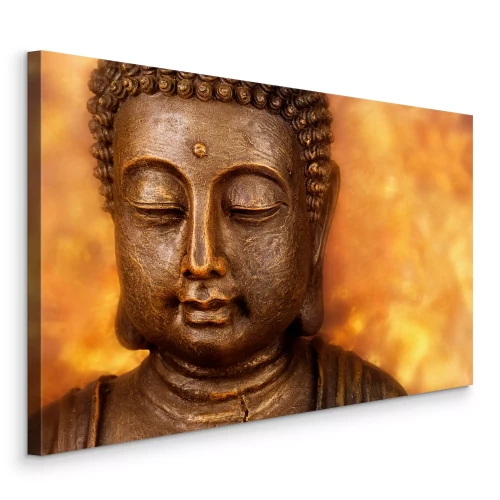 Canvas Boeddhabeeld in warme goudbruine tinten