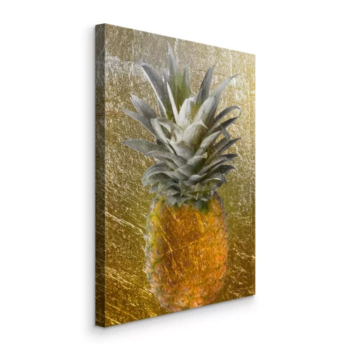 Canvas Ananas op een metalen achtergrond in een gouden tint