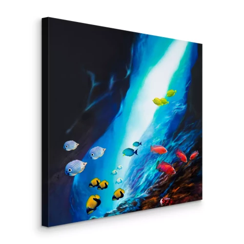 Canvas Kleurrijke vissen in het diepe water