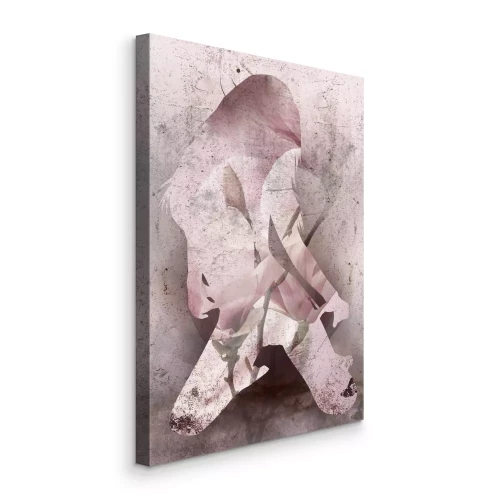 Canvas Silhouet van een vrouw met een bloementextuur op een oude achtergrond