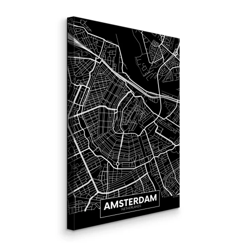 Canvas Zwart-witkaart van Amsterdam