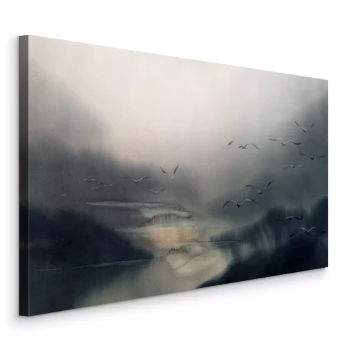 Canvas Een mistige rivier in het landschap