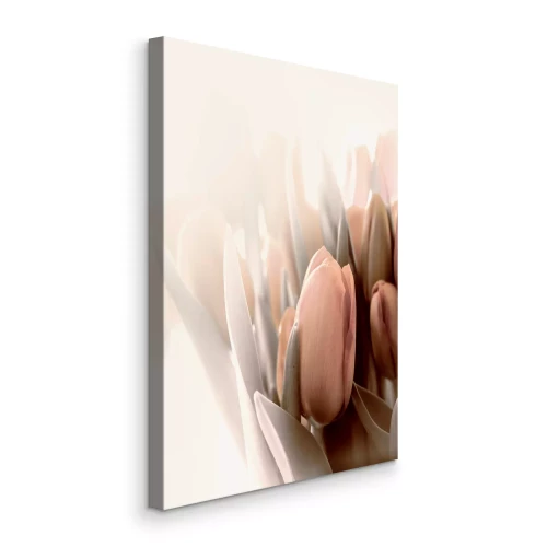 Canvas Delicate tulpen in beige en roze tinten