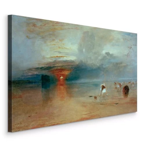 Canvas Vissers aan zee in het licht van de ondergaande zon