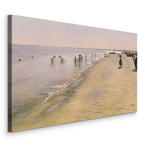 Canvas Strand met figuren aan de kust
