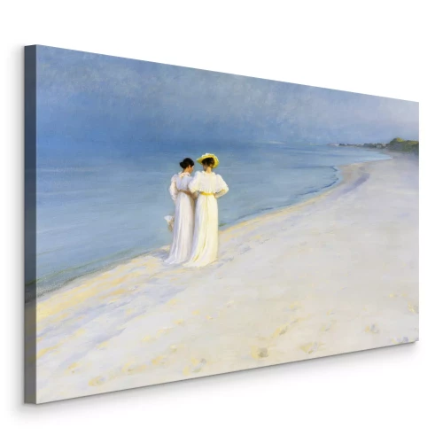 Canvas Elegante figuren in witte jurken aan zee