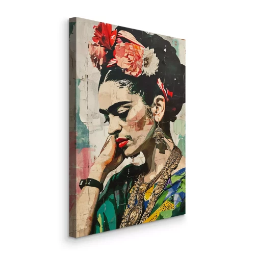 Canvas Portret van Frida Kahlo met bloemen in profiel