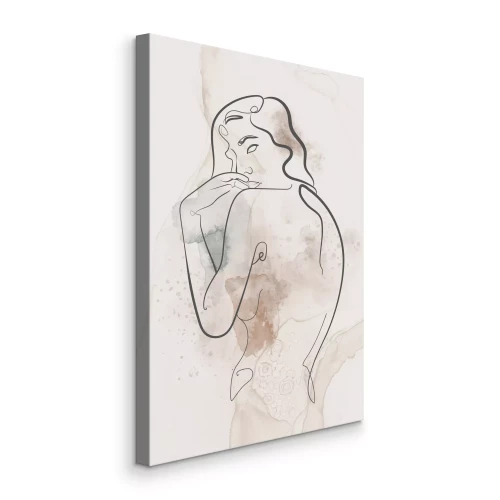 Canvas Een delicate omtrek van een vrouw op een beige achtergrond