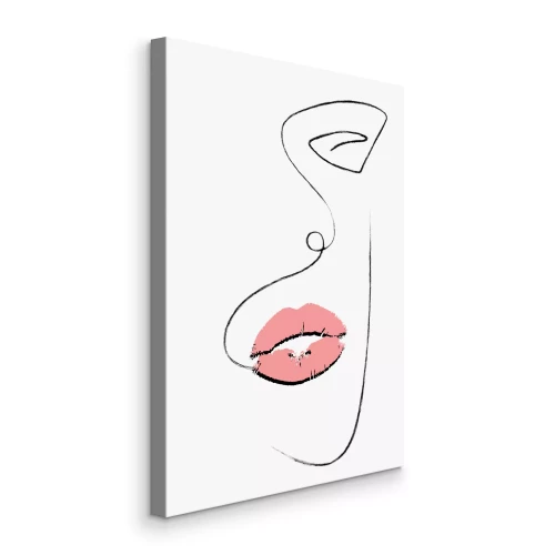 Canvas Lijntekening van een vrouwengezicht met roze lippen