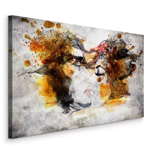 Canvas Abstracte kus van een vrouw en een man geschilderd met verf