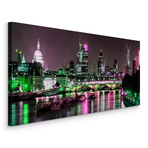 Canvas Panorama van de stad in groen en paars