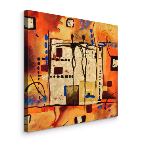 Canvas Abstracte silhouetten en Afrikaanse geometrische elementen