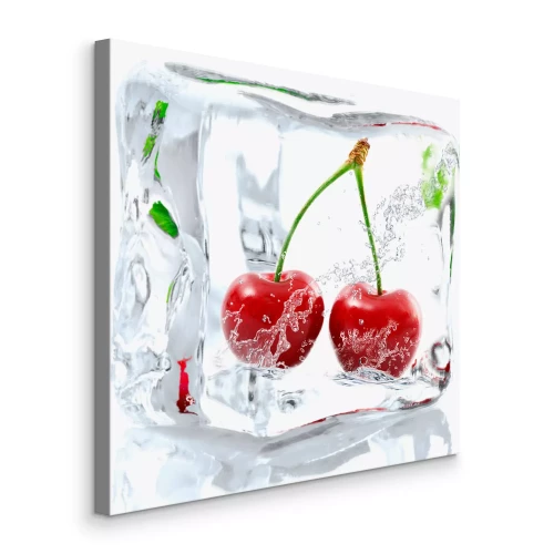 Canvas Kersen in een ijsblokje