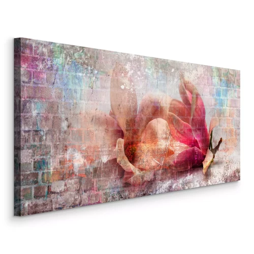 Canvas Magnoliabloemen in een pastelcompositie met baksteen