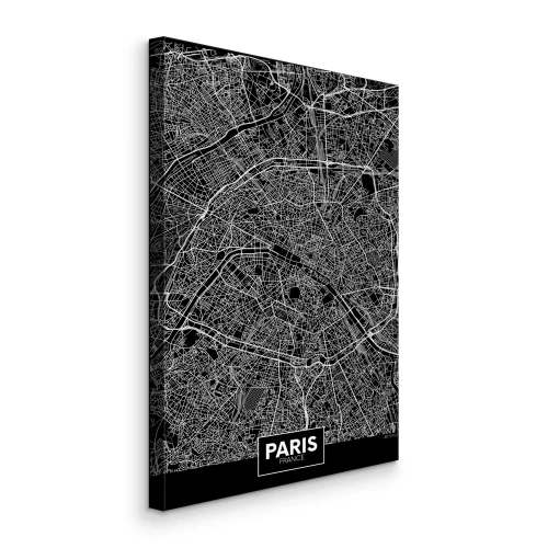 Canvas Kaart van Parijs in zwart-wit