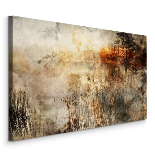 Canvas Artistieke compositie met gras en een boom