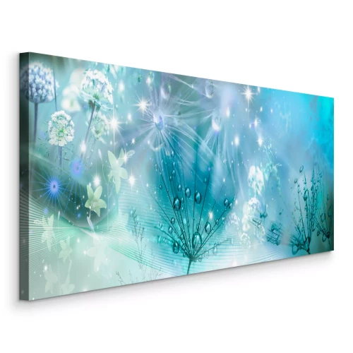 Canvas Paardenbloemen en bloemen in tinten turquoise en blauw