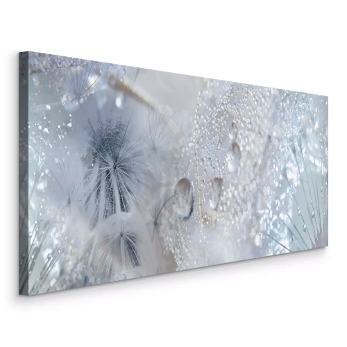 Canvas Paardenbloemen in een lichtgevende compositie met dauw