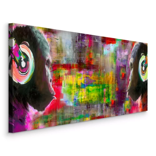 Canvas Apen met koptelefoon in aquarel