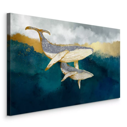 Canvas Walvissen in de oceaan in schilderachtige stijl