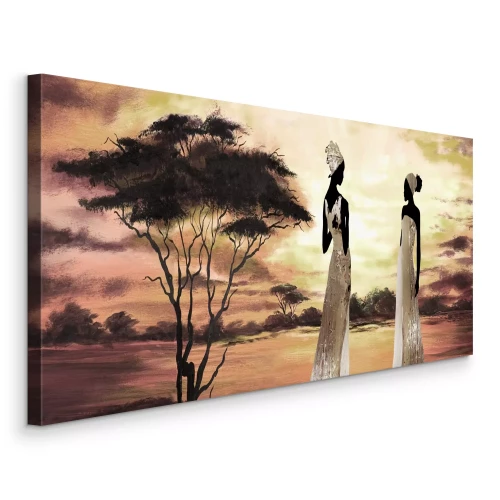 Canvas Vrouwen in felle kleding op de savanne