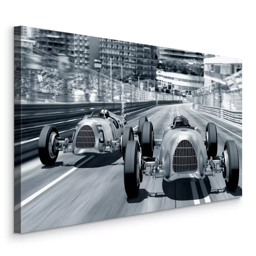 Canvas Klassieke raceauto&#39;s op het stratencircuit