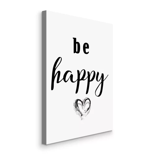 Canvas Zwart-wit opschrift met een hart Wees Gelukkig