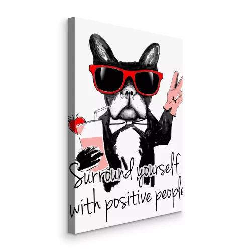 Canvas Een bord met een bulldog met een bril