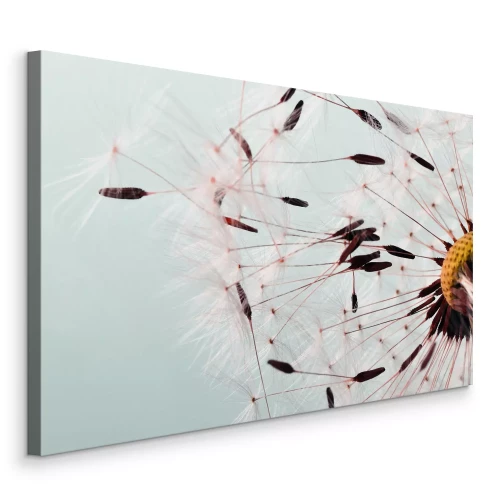 Canvas Lichte paardenbloemzaden op een blauwe achtergrond