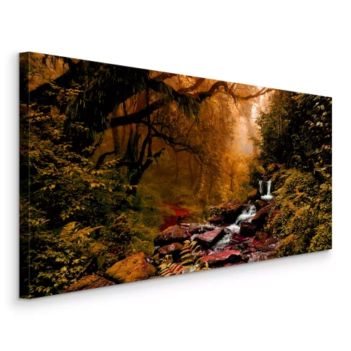 Canvas Een kleine waterval in een dicht herfstbos