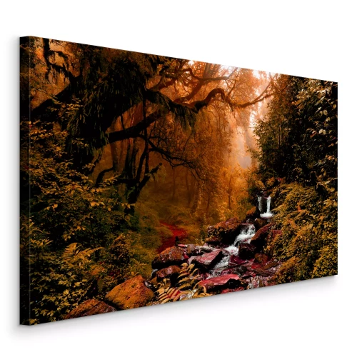 Canvas Waterval in een donker herfstbos