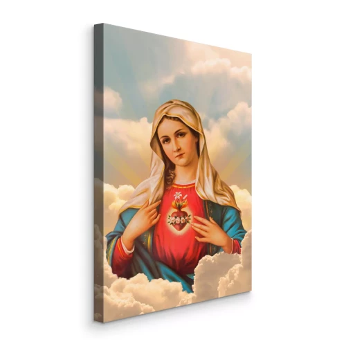 Canvas De Maagd Maria tegen de achtergrond van heldere wolken