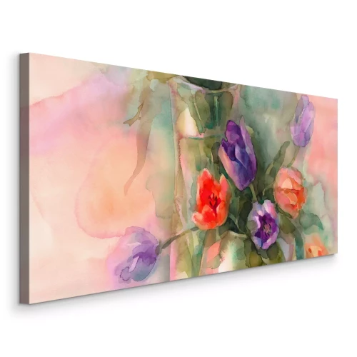 Canvas Een delicaat boeket tulpen geschilderd in waterverf