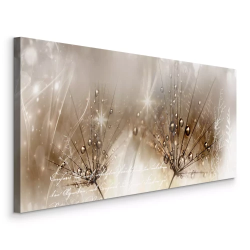 Canvas Paardenbloemen in warm licht met tekst