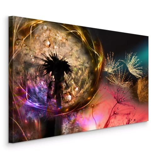 Canvas Een kleurrijke paardenbloem in een lichtgevende artistieke stijl