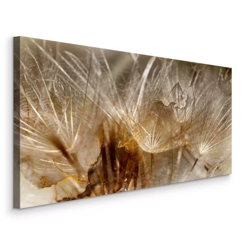 Canvas Paardenbloemen in bruin en goudkleurig licht