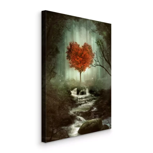 Canvas Magische waterval met een hartvormige boom